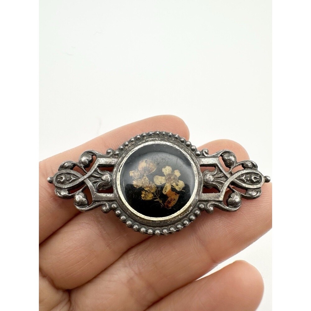 Vintage Brooch Filigree Victorian Revival Dried Flowers Bouquet Deco Pierre Bex